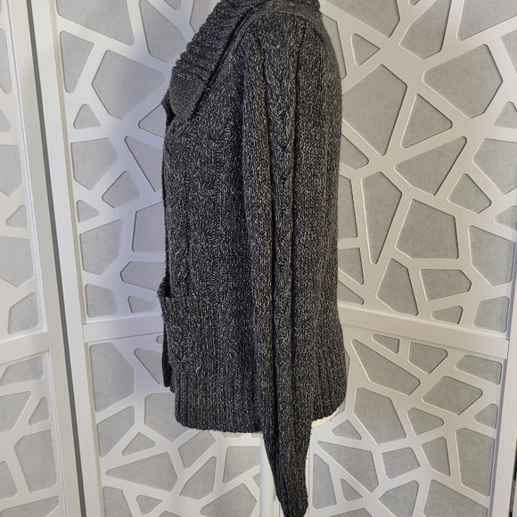 St. John's Bay Medium Button Up Cardigan Sweater Cable Knit Black/Grey - Picture 2 of 11